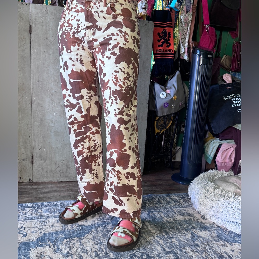 Free People Cow Print Straight Leg Pants NWOT s31